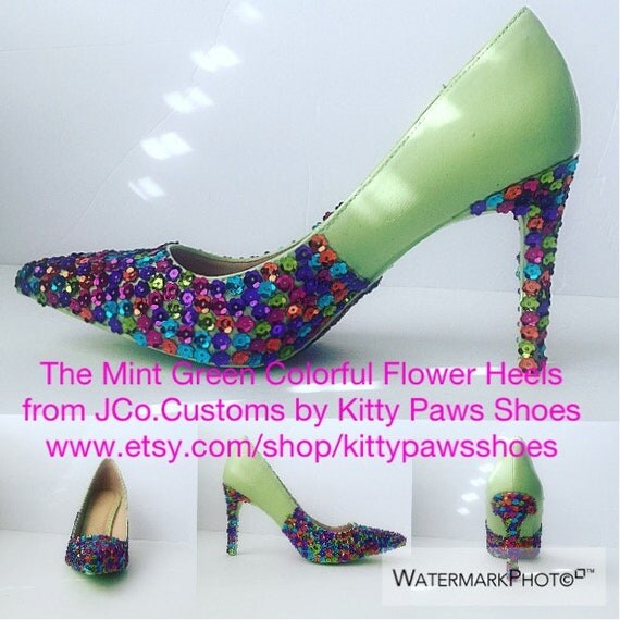 The Mint Green Colorful Flower Heels from JCo.Customs by Kitty