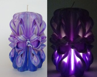 Carved candle with led Gift for girlfriend Decorative candle Candles Unique candle Artistic candle Blue lilac candle Gift idea Home decor