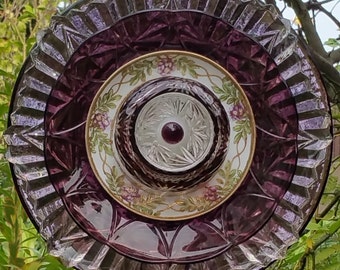 Glass Flower Garden Art, Glass Plate Flower, Yard Art Decoration, Unique Gift, Home Decor, Garden Gift, Patio, Porch, Lin Moon Designs