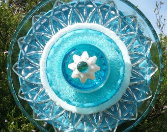 Glass Flower Garden Art, Glass Flower, Yard Art Decoration, Unique, Garden Gift, Turquoise, Patio Party, Outdoor Decor, Lin Moon Designs