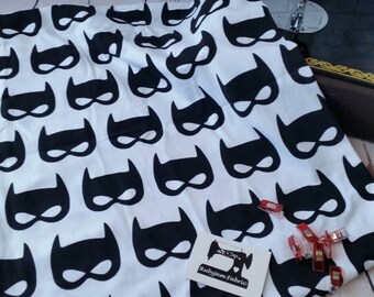 Cotton Lycra - Bat Mask Knit Fabric - Stretch Knit Fabric - 4 Way Stretch Fabric - Superhero Fabric - Bat Fabric - Batman - Monochrome