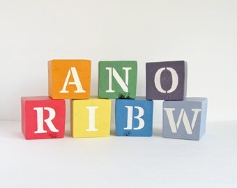 Rainbow Baby Nursery Blocks, Baby Blocks, Baby Photo Prop, Rustic Nursery Decor, Reversible Blocks, Baby Shower Gift, Baby Gift