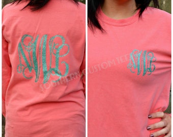 Comfort Colors Longleeve Monogram Shirt, Glitter Monogram Long Sleeve, Comfort Colors Monogrammed Shirt, Long Sleeve Monogram Shirt