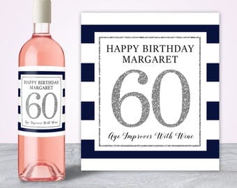 60th Birthday Gifts for Women, 60th Birthday Decorations, Custom Wine Label, Wine Bottle Label, Birthday Wine Label, 60th Party Decorations,