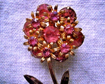Pink Rhinestone Flower Brooch