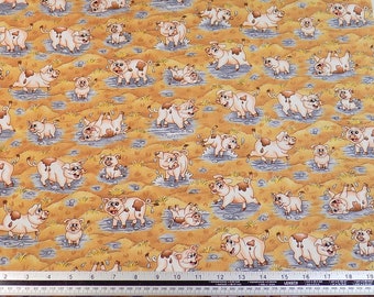 Kids Farmyard Pigs Pink Brown 100% Cotton High Quality Fabric Material *2 Sizes*