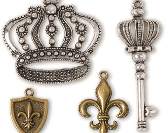 Crown & Fleur de Lis Charms (STEAM029)