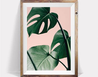 Palm Leaf Print,Pink and Green,Leaf,Tropical Print,Exotic Print,Palm Print,Nature Print,Nature Decor,Plant Print,Wall Print,Interior Art