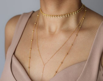 Delicate Gold Choker Necklace - Bohemian Jewelry - Gold Fringe Choker - Layering Necklace - Fringe Necklace - Gift for Her - Unique Choker