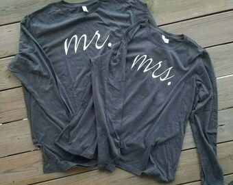 Mr Mrs Shirts, Mr and Mrs Shirt, Mrs Long Sleeve, Newlywed Shirts, Mr Shirt, Mr Mrs Long Sleeve Shirts,husband wife shirts,honeymoon shirts