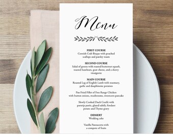 Rustic Wedding Menu Template Printable Menu by MintyPaperieShop