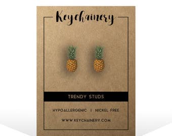 Pineapple Stud Earrings - Food Earrings - Fruit Studs - Nickel-free Stud Earrings - Vegan Studs