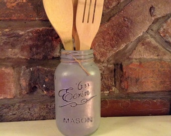 Utensil Mason Jar, Kitchen Storage, Shabby Chic, Vintage