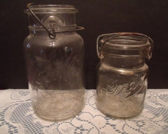 Set of two Vintage Mason Jars with Metal Locks, No lids, (# 777/45)