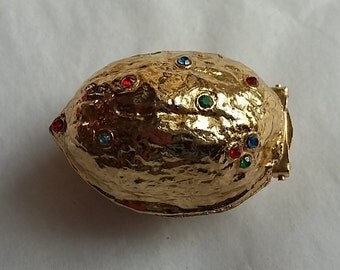 Bejeweled Walnut Vintage Miniature Sewing Kit, Rhinestones, Novelty Ernest Steiner