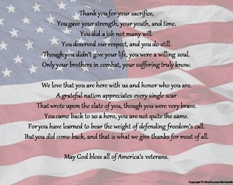 Memorial Poems for Veterans Day Digital Print Patriotic