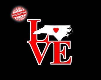 NC Decal, North Carolina Decal, NC, North Carolina, State Decal, Decals, Stickers, Car Decal, Window Decal, Home Decal, Laptop Decal, Love