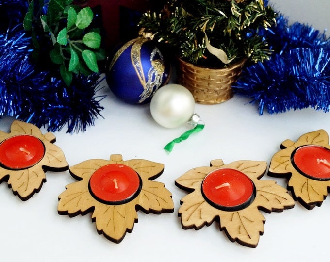 Christmas decorations foliage candlestick - Set 4 wooden candlestick - Christmas Decor table set - Christmas gift - idea table decorations