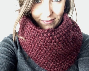 Knit Cambridge Cowl, Maroon, Knit Infinity Cowl, Knit Scarf, Knit Cowl, Knit Infinity Scarf, Chunky Knit Scarf, Maroon Knit Cowl, 701 Knits