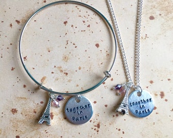 Together in Paris - Hand Stamped Bangle or Charm Necklace