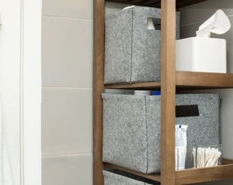 Hygge Large Felt Custom Size Storage Basket, Gray Fabric Toy Box Bin Catchall, Living Bathroom Bedroom Organizer, Nordic Scandi MinimalDecor
