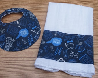 DOCTOR WHO Baby Bandana Bib & Burp Cloth Shower/Newborn Gift Set Bib, Bandana, Burp Cloth Dr. Who Inspired Baby Accessory