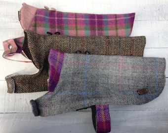 Harris tweed dog coat made to measure waterproofed and fleece lined Made to Order