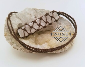 Hemp Wrapped Rough Selenite Necklace, Raw Selenite Jewelry, Healing Crystal Jewelry, Healing Crystal Necklace, Mineral Pendant