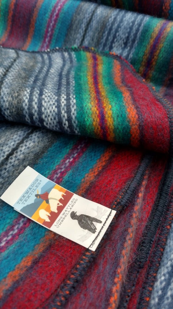 Blue Red Yellow Gray Green Striped Wool Blanket by Ecuadorpants