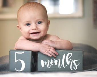 LARGE Baby Age Blocks, Milestone Blocks, Baby Shower Gift, Photo Blocks, Photo Prop
