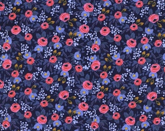 COTTON Rosa in Navy by Rifle Paper Co, Les Fleurs Collection for Cotton and Steel, 100% Cotton Fabric, Quilting Cotton, 8004-2
