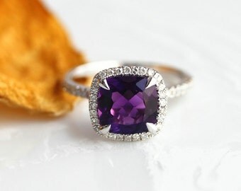 8mm Cushion Cut Amethyst Ring Bridal Wedding Ring 14k Solid Gold Engagement Ring Promise Ring Gold Amethyst Anniversary Ring Gemstone Ring