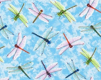 In stock - New Dragonfly Fabric: Fabri-Quilt You Bug Me Dragonfly Blue 100% Cotton Fabric by the yard 36"x43" FQ20
