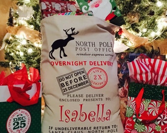 Santa Sack, Embroidered Personalized Santa Sack, North Pole Sack, Christmas Gift Bag, Christmas bag, Santa Sacks
