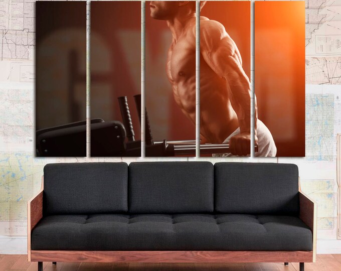 LARGE Fitness Motivation Gym wall art canvas print set of 3 or 5 panels, gym workout wall art motivational poster fitness studio decor set