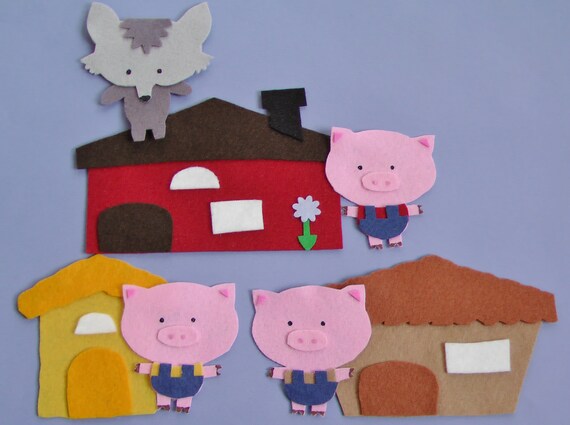 Handmade Three Little Pigs Felt Board Story Set Flannel Board