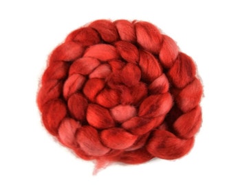 BFL 4 oz hand dyed roving, Combed Top, Blue Faced Leicester spinning fiber, red - Cherry Pie