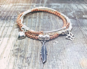Feather Stack, Stacking Bracelets, 925 Sterling Silver Bracelets, Handmade Bracelets, Stacking Bracelets, Rose Gold Jewellery,