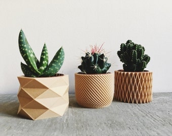 Set of 3 Pots / Planters Design Hygge printed in Wood perfect for succulents or cacti !