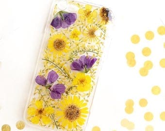 iPhone 6 case yellow pressed flowers clear silicon iphone Daisy iPhone SE case Sassy phone case pretty protector flat flowers phone case