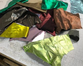 Metallic Leather Scraps and Trimmings - Metallic scrap ONLY: various colors and textures. All high quality metallic (USPS padded envelope)