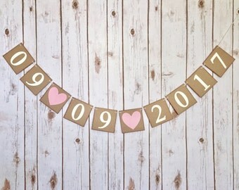 Save the date sign, save the date banner, wedding date banner, wedding photo prop, engaged banner, bridal shower decor, engagement sign