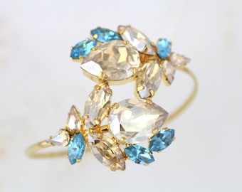 Bridal bracelet, Bridal jewelry, Crystal bracelet, Turquoise crystal Bracelet, Champagne crystal, Swarovski bracelet, Gold cuff bracelet