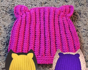 Pink Cat hat/ pink pussy hat/ cat eat beanie - women's march