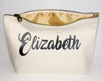Bridesmaid Gifts - bridesmaid favors - cosmetic bag- zipper pouches - Birthday gift- makeup bag - Canvas bags