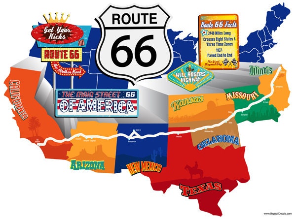 Route 66 Wall Mural on Wall Graphic. Die-Cut Peel & Stick