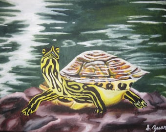 Items similar to Happy Sea Turtle Painting 8 x 10 Fine Art Print Signed ...