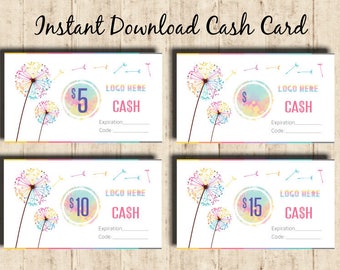 LLRoe Cash Card, Business card size 3.5 x 2 Instant Download Home Office Approved Colors and Font - DIGITAL