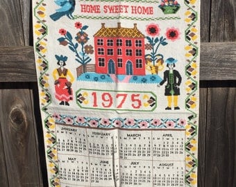 Vintage linen calendar tea towel, 1975
