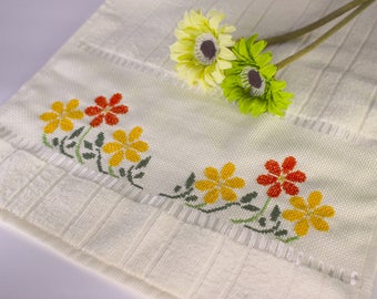SALE - Cross Stitched Towel, Bath Towel, Kitchen Towel, Hand Towel, Tea Towel